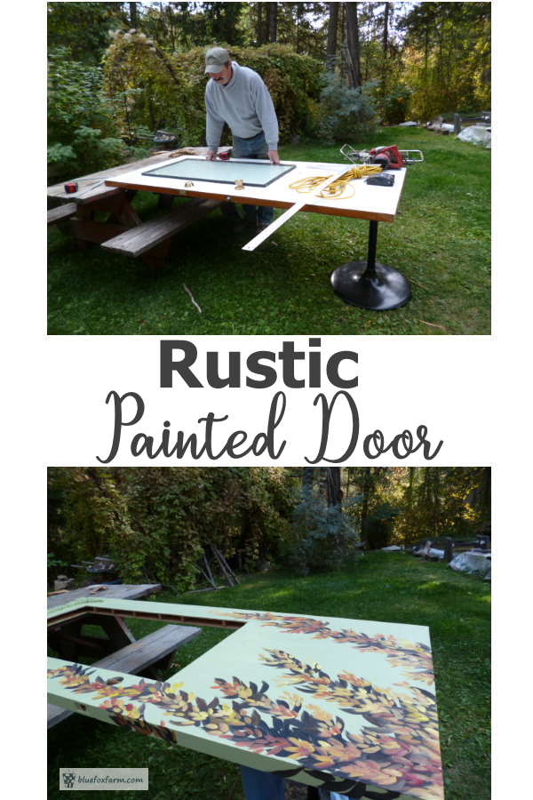 Find out here how I designed and built this Rustic Painted Door with a salvaged door, and a double paned window and made it a unique entry way for my cabin in the woods...